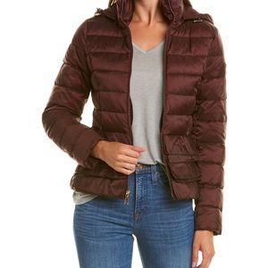 Tahari Zoey Ruffle Puffer Lined Coat Rosewood